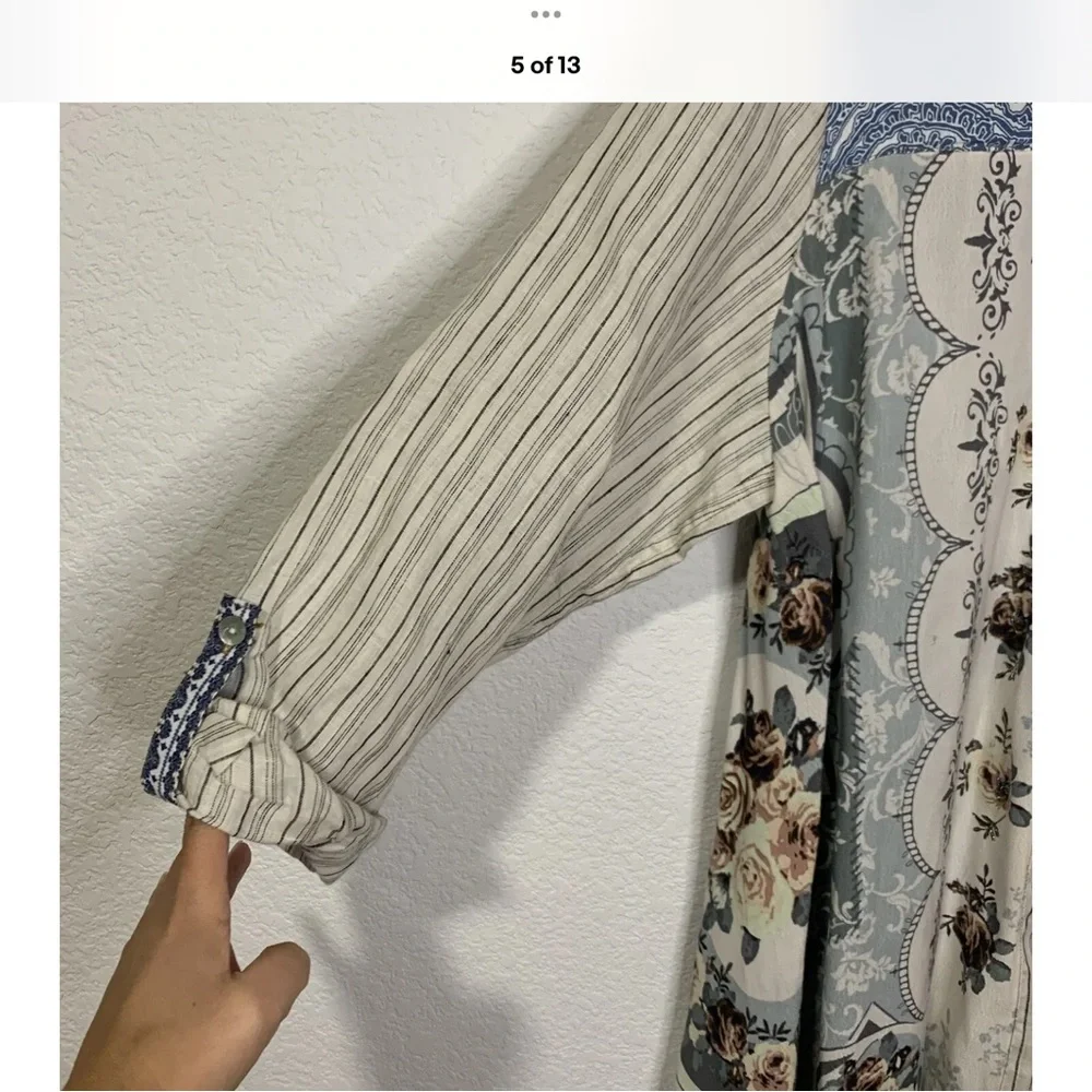 John Mark plus size Embellished mixed Fabric Button-Up Shirt - Picture 9 of 13